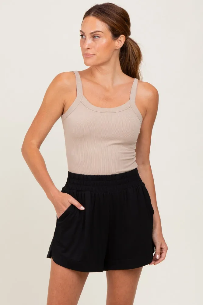 Black Basic Rounded Hem Shorts sold by Pinkblush