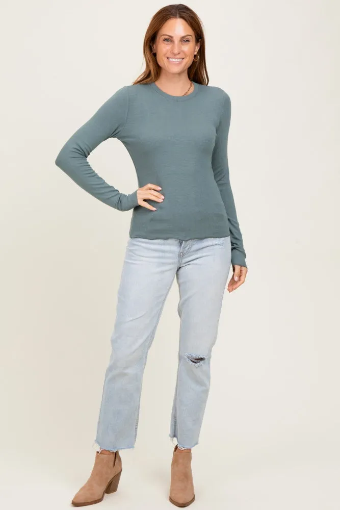 Deep Teal Basic Ribbed Knit Long Sleeve Top sold by Pinkblush product image thumbnail 2