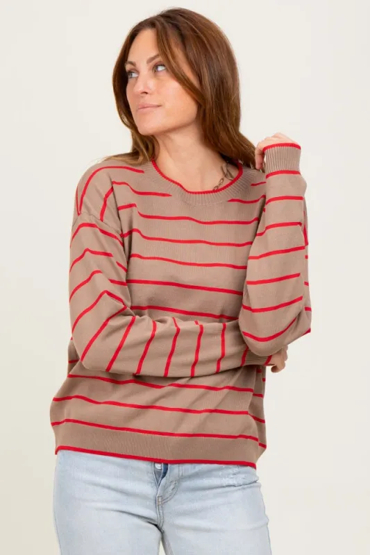 Mocha Striped Drop Shoulder Sweater sold by Pinkblush