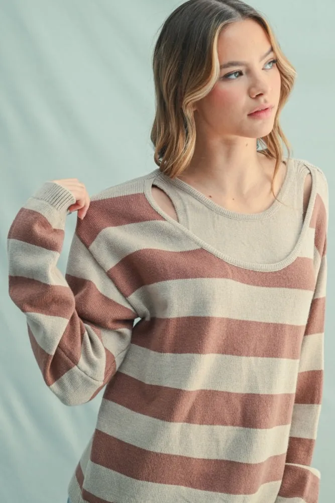 Rust Faux Layer Striped Knit Sweater sold by Pinkblush product image thumbnail 4