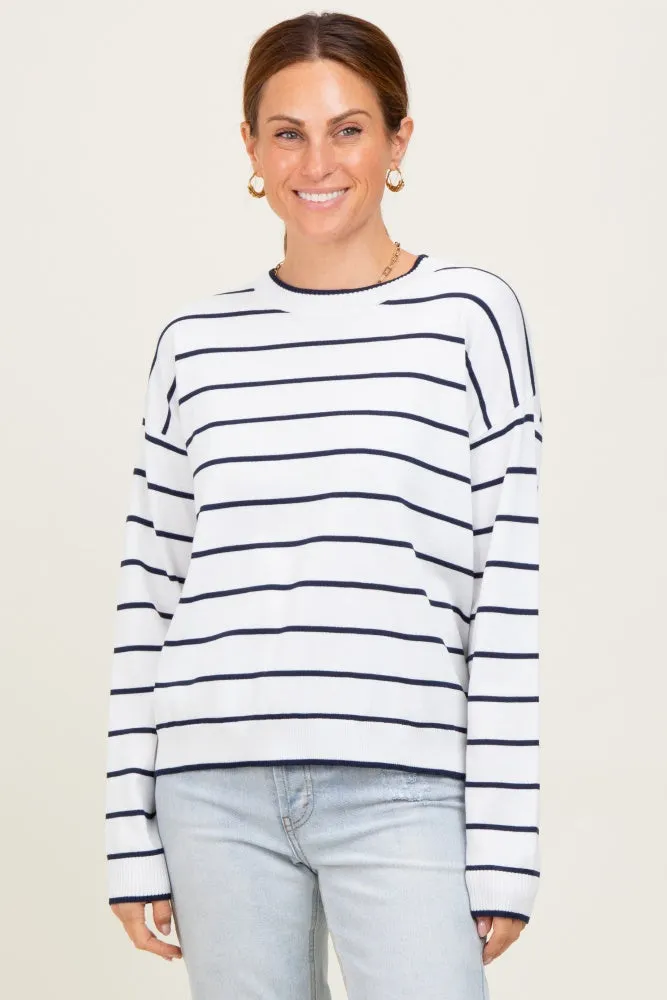 White Striped Drop Shoulder Sweater sold by Pinkblush