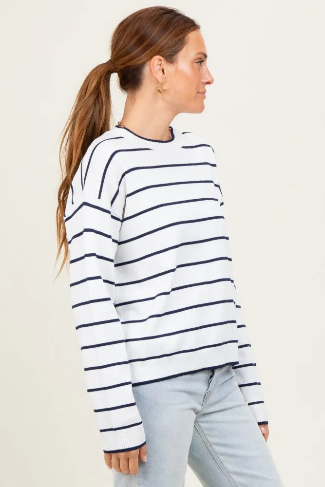 White Striped Drop Shoulder Sweater sold by Pinkblush product image thumbnail 3