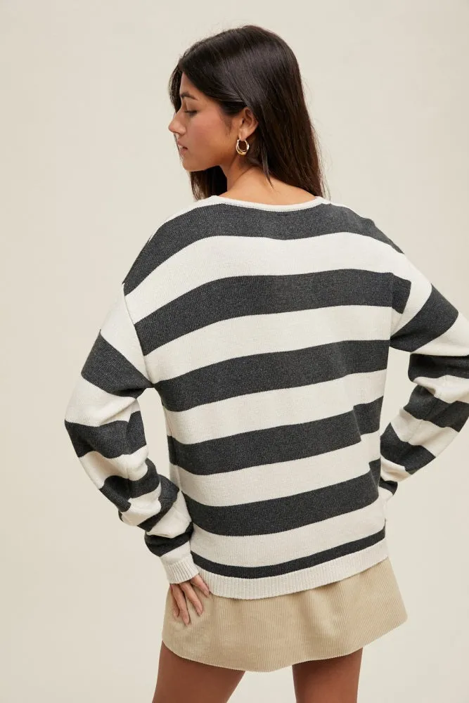 Charcoal Faux Layer Striped Knit Sweater sold by Pinkblush product image thumbnail 3