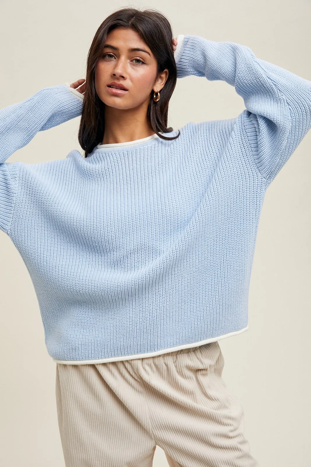 Light Blue Contrast Trim Sweater sold by Pinkblush