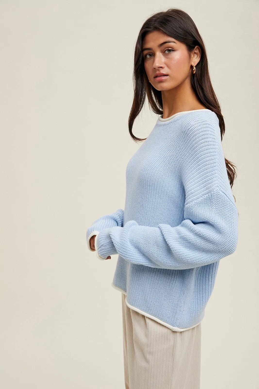Light Blue Contrast Trim Sweater sold by Pinkblush product image thumbnail 2