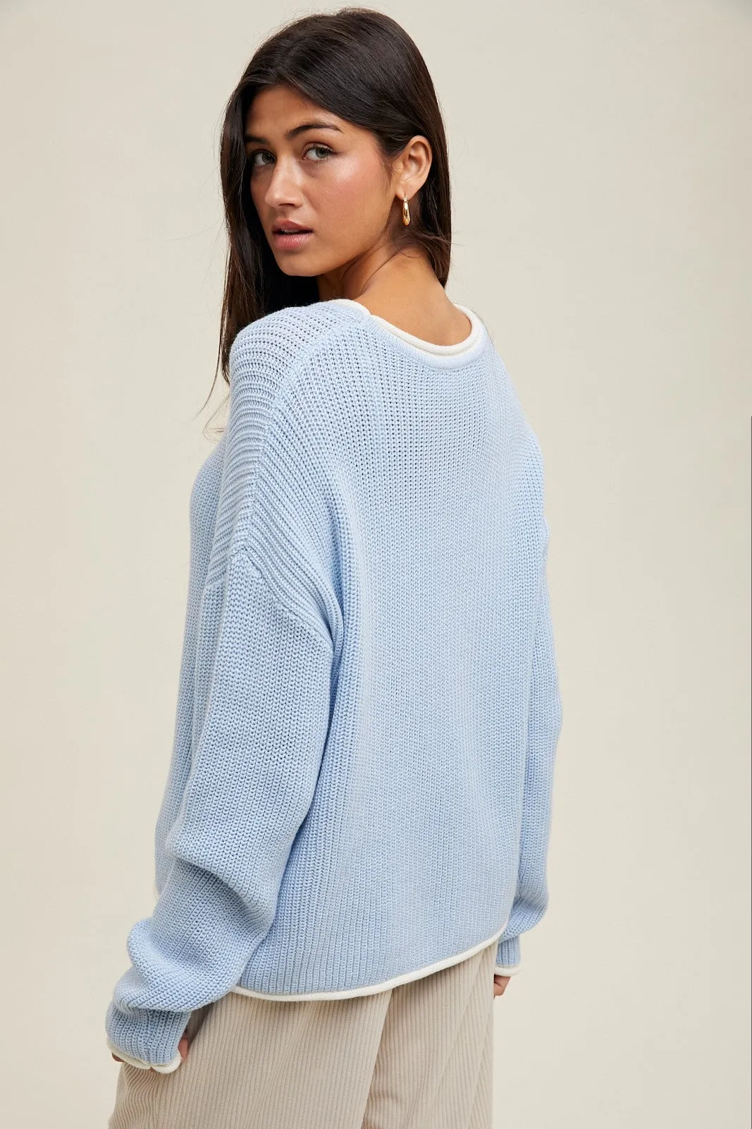 Light Blue Contrast Trim Sweater sold by Pinkblush product image thumbnail 3