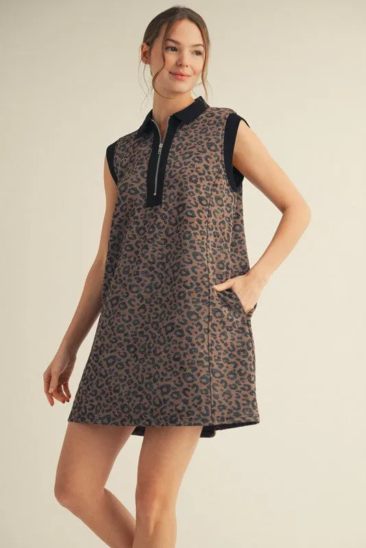 Brown Animal Print Front Zip Sleeveless Dress sold by Pinkblush product image thumbnail 3