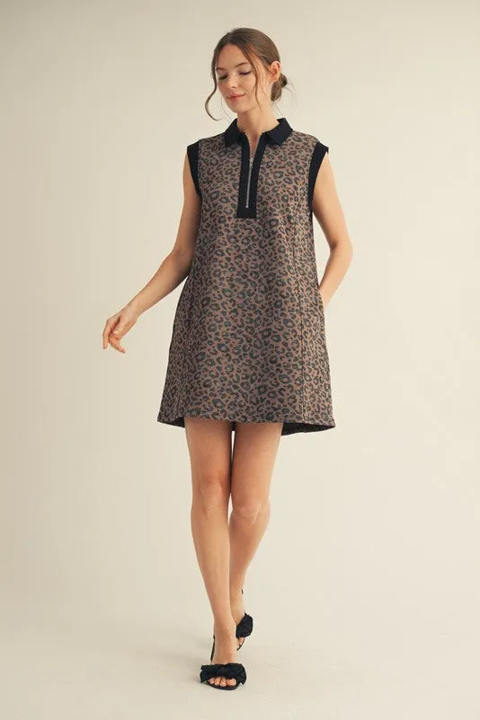 Brown Animal Print Front Zip Sleeveless Dress sold by Pinkblush product image thumbnail 5