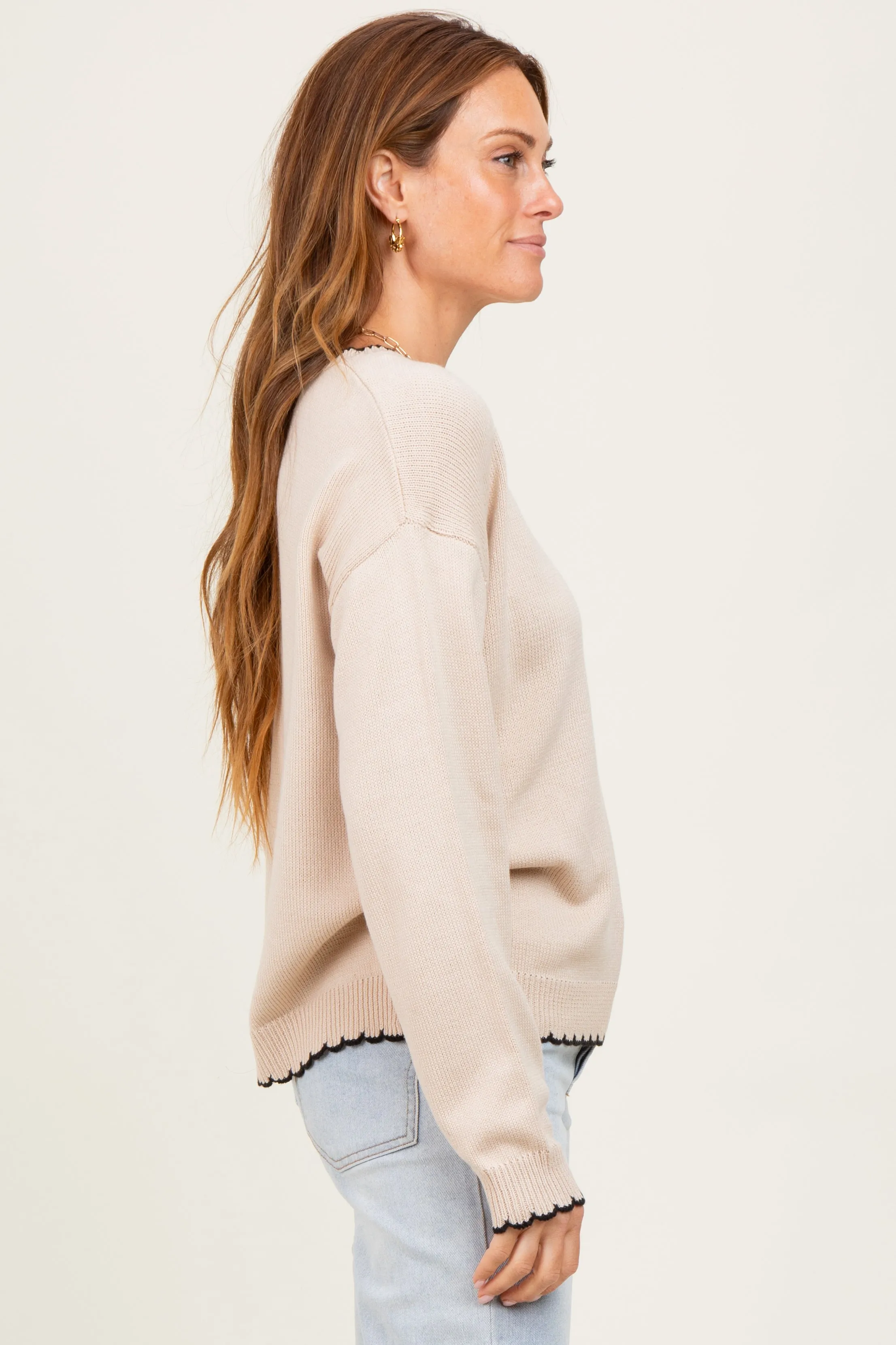 Taupe Contrast Scallop Trim Sweater sold by Pinkblush product image thumbnail 3
