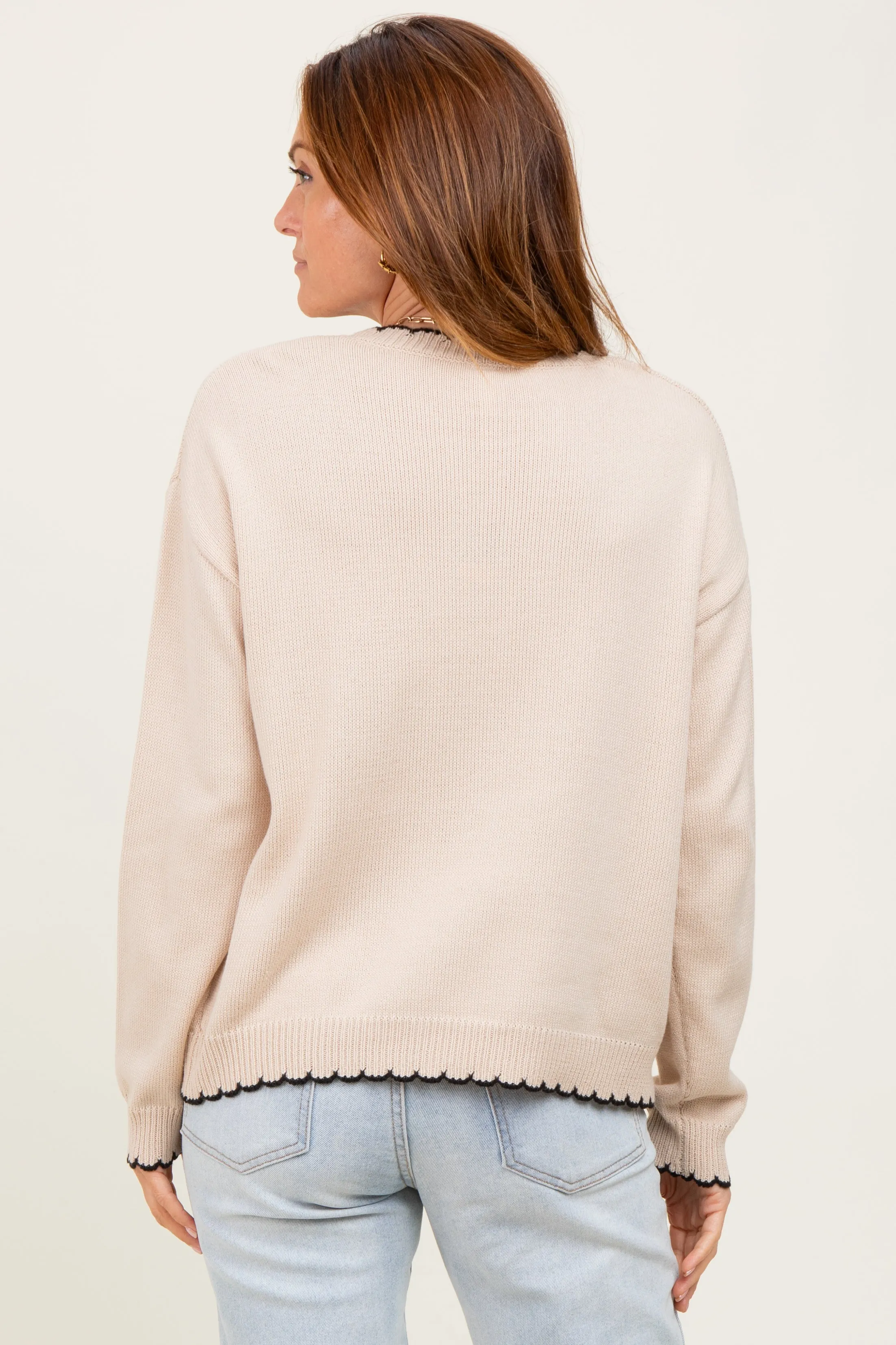 Taupe Contrast Scallop Trim Sweater sold by Pinkblush product image thumbnail 4