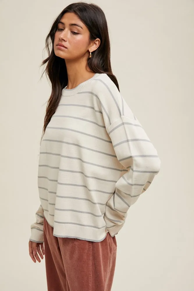 Cream Striped Drop Shoulder Sweater sold by Pinkblush product image thumbnail 2