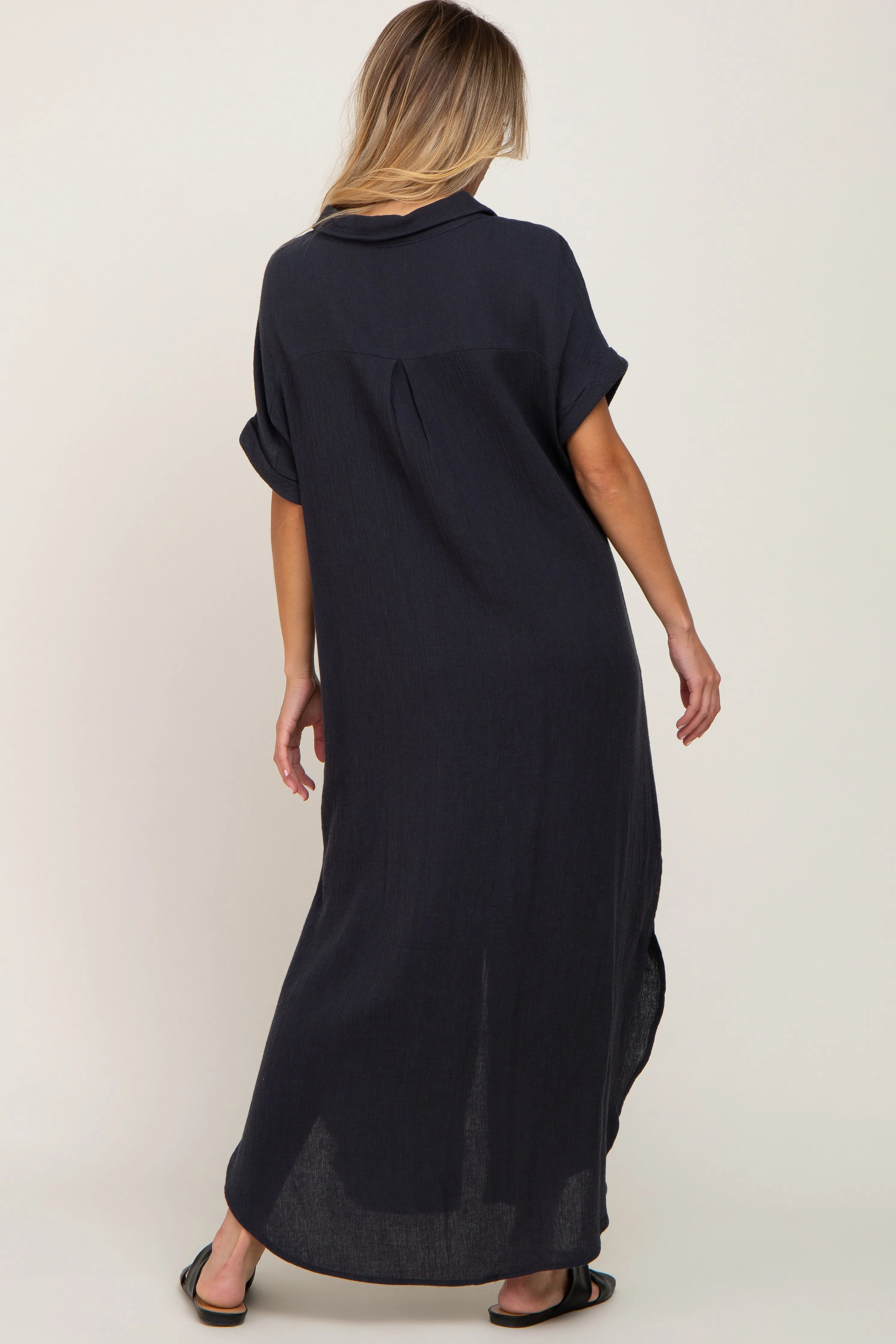 Charcoal Button Down Midi Dress sold by Pinkblush product image thumbnail 3