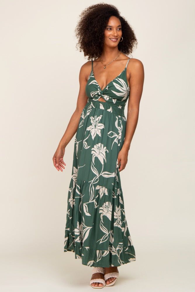 Forest Green Floral Front Twist Maxi Dress sold by Pinkblush product image thumbnail 5