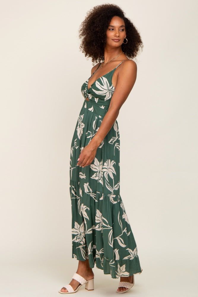 Forest Green Floral Front Twist Maxi Dress sold by Pinkblush product image thumbnail 2