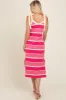 Pink Striped Shoulder Tie Side Slit Midi Dress sold by Pinkblush