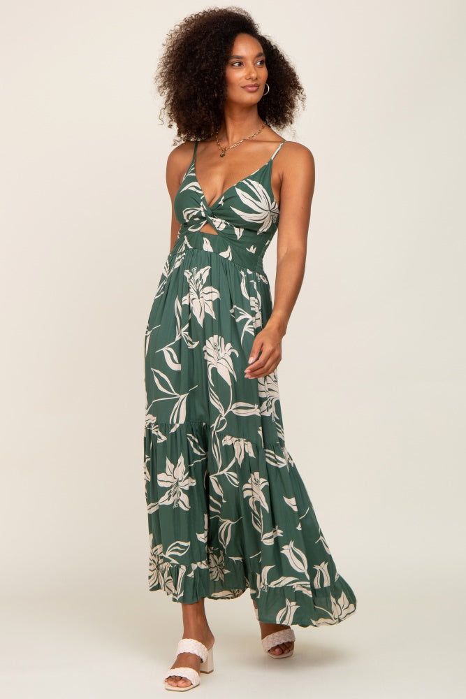 Forest Green Floral Front Twist Maxi Dress sold by Pinkblush product image thumbnail 4