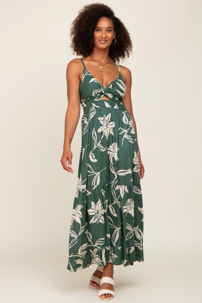 Forest Green Floral Front Twist Maxi Dress sold by Pinkblush