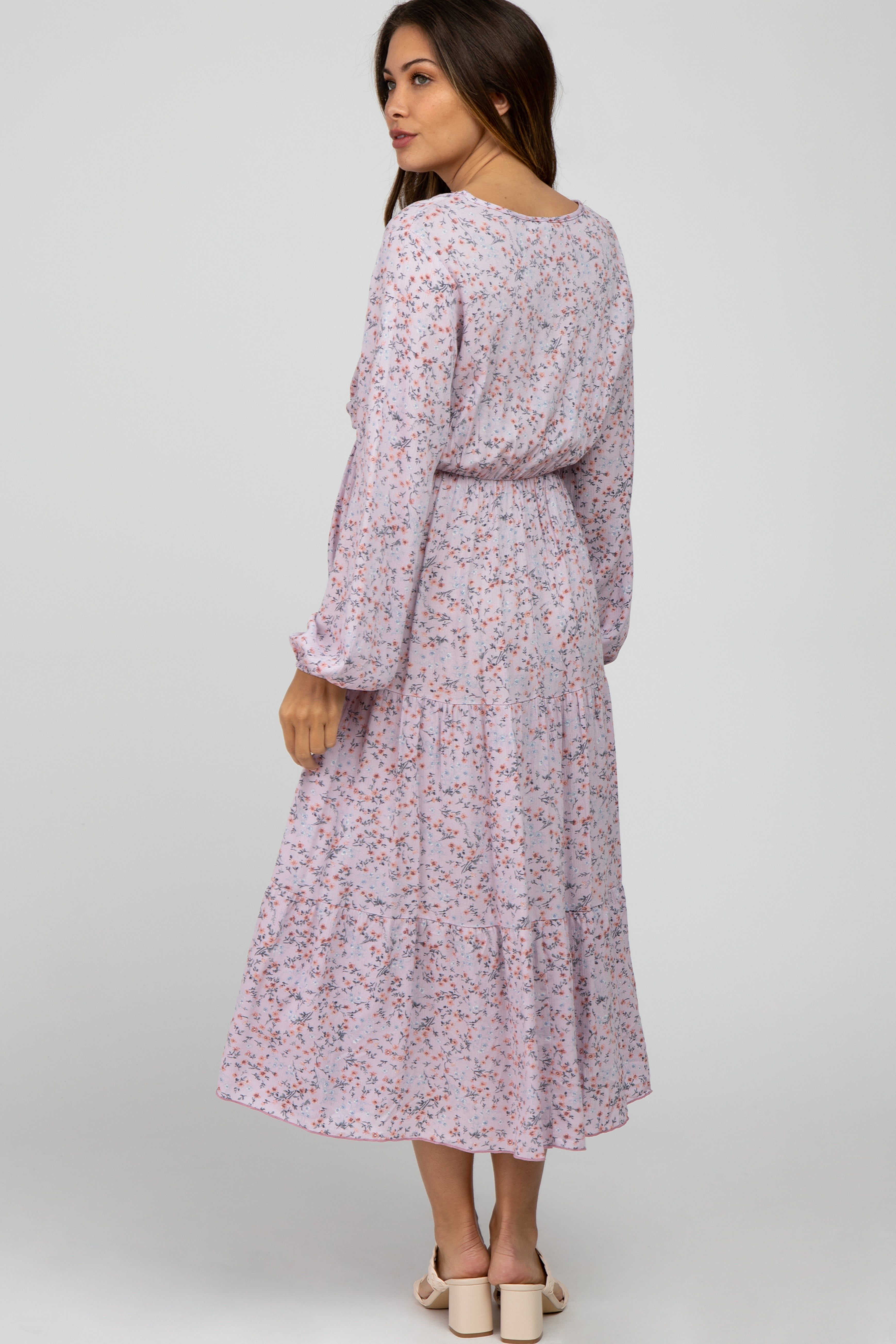 Lavender Floral Side Tie Maternity Midi Dress sold by Pinkblush product image thumbnail 4