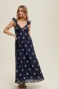 Navy Floral Embroidered V-Neck Midi Dress sold by Pinkblush