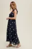 Navy Floral Embroidered V-Neck Midi Dress sold by Pinkblush