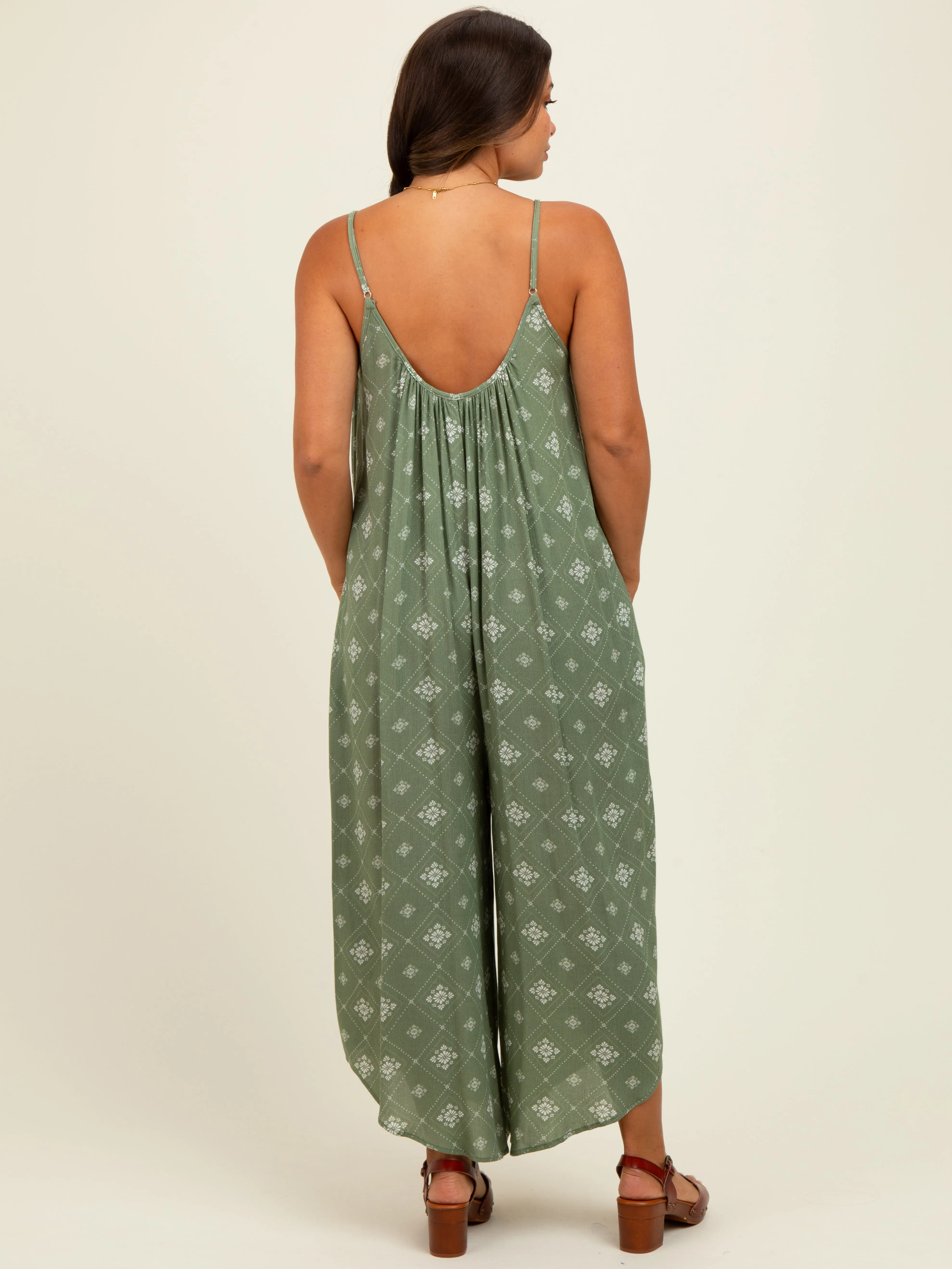 Olive Tile Mosaic Printed Cami Maternity Jumpsuit sold by Pinkblush product image thumbnail 4