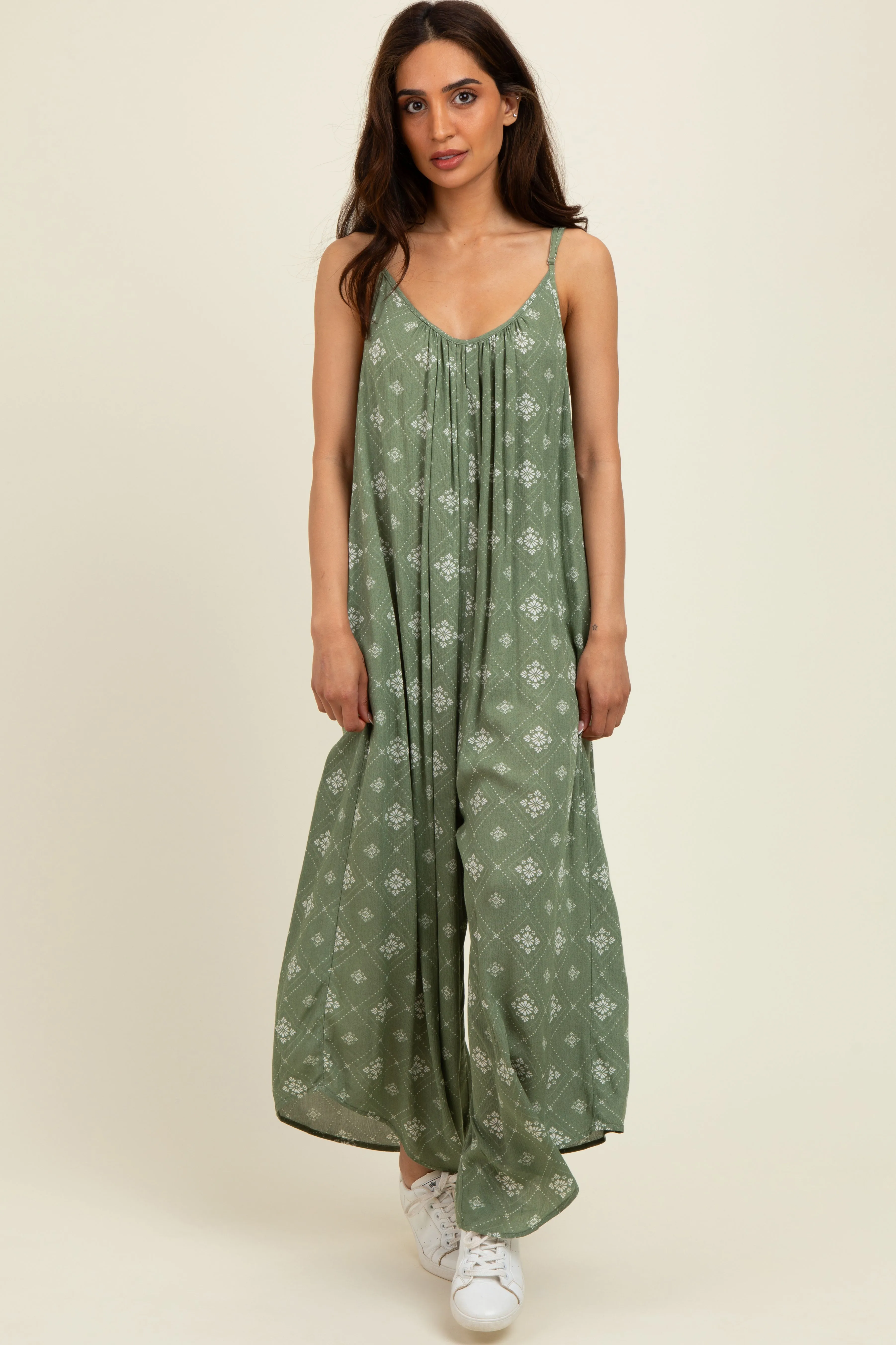 Olive Tile Mosaic Printed Cami Maternity Jumpsuit sold by Pinkblush product image thumbnail 5