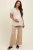 Taupe Short Sleeve V-Neck Solid Waffle Knit Maternity Top sold by Pinkblush