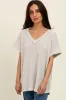 Taupe Short Sleeve V-Neck Solid Waffle Knit Maternity Top sold by Pinkblush
