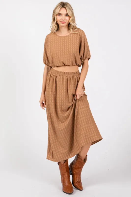 Mocha Waffle Texture Crop Top and Skirt Set sold by Pinkblush