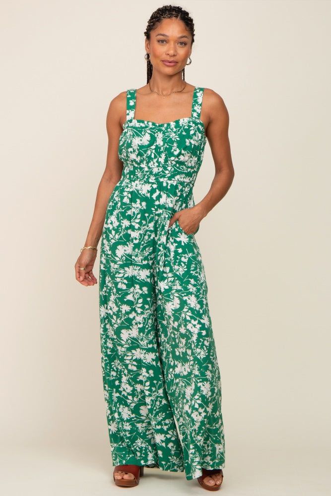 Green Floral Sweetheart Neck Jumpsuit sold by Pinkblush