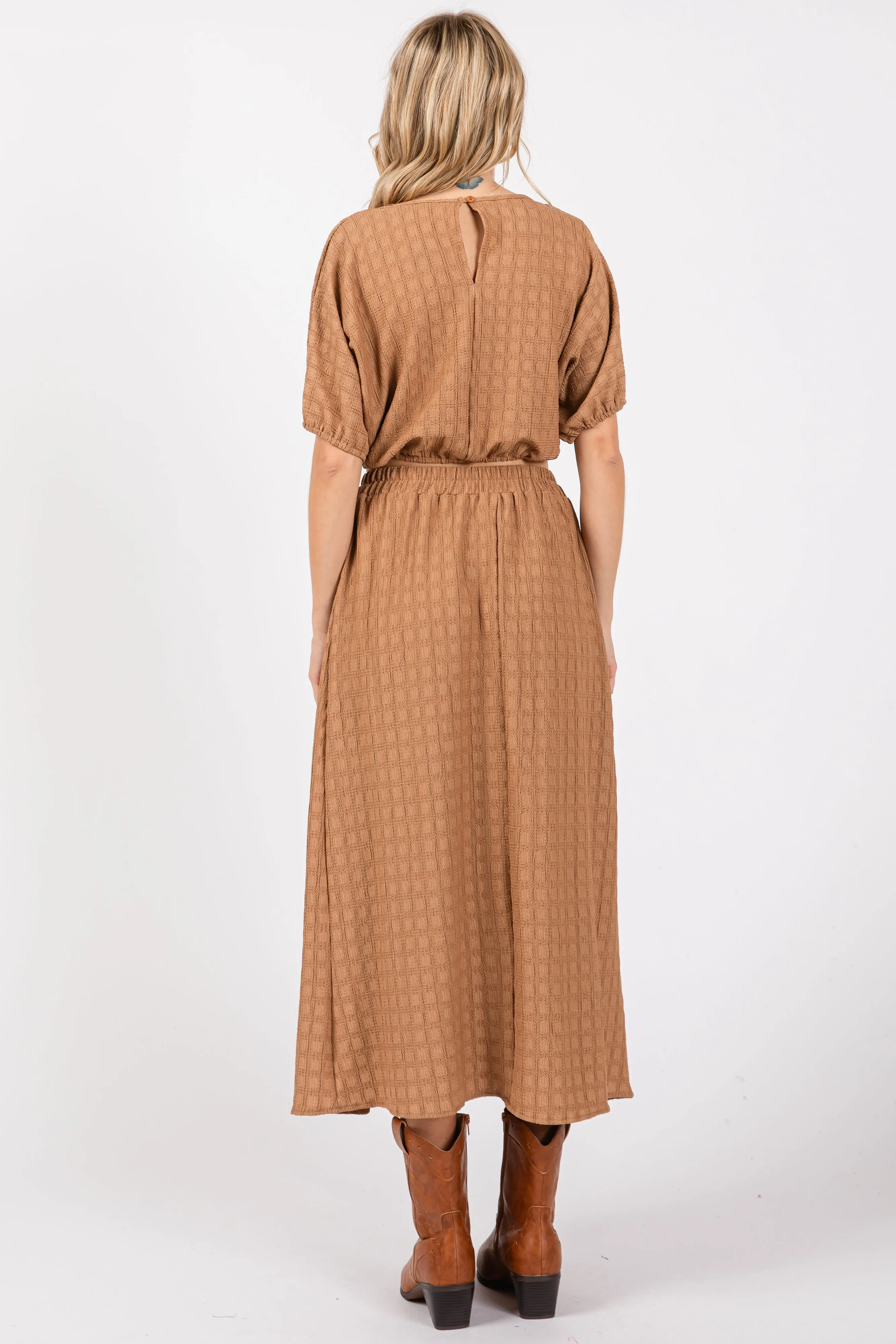 Mocha Waffle Texture Crop Top and Skirt Set sold by Pinkblush product image thumbnail 3