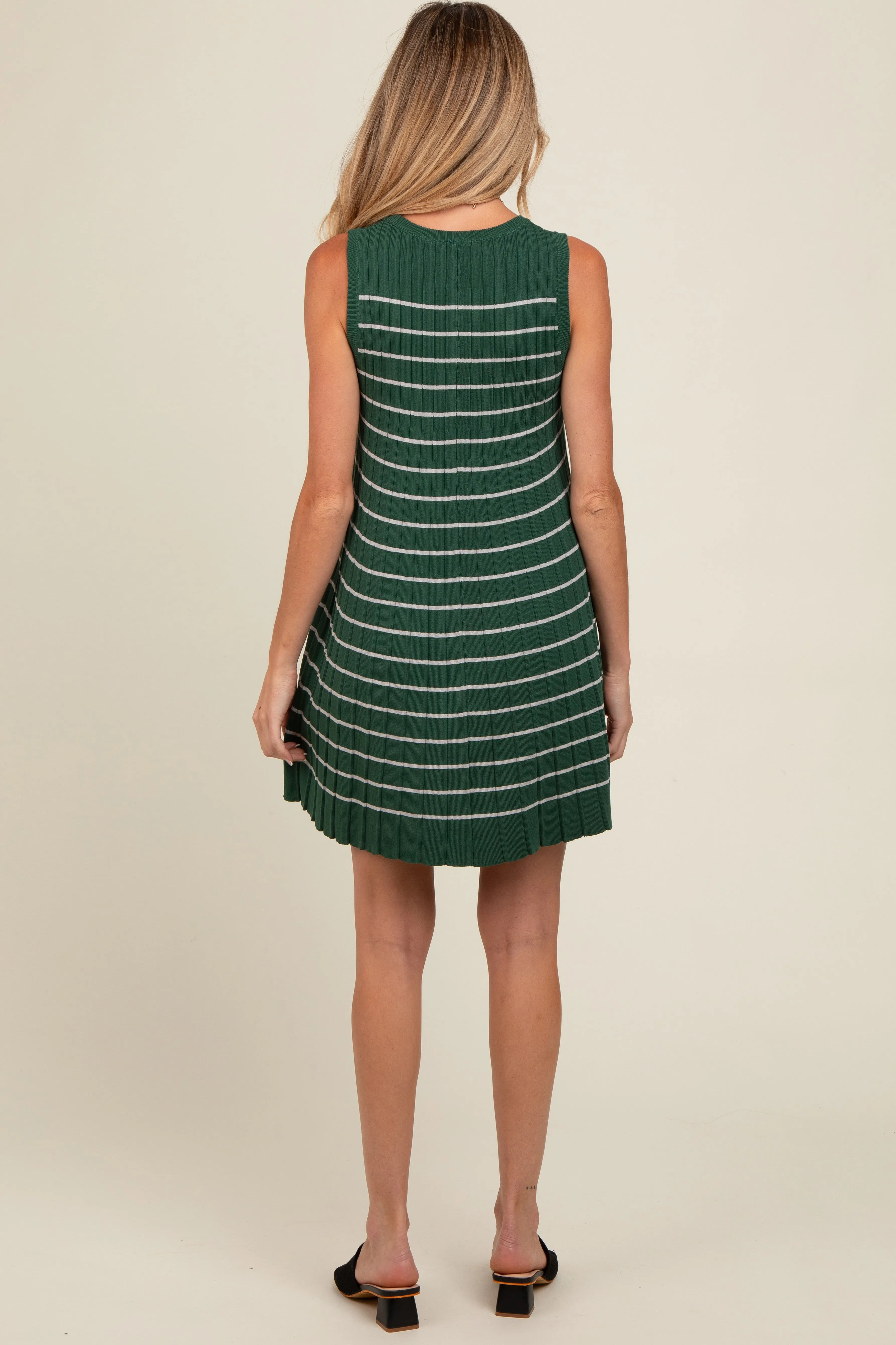 Forest Green Striped Knit Pleated Maternity A-Line Mini Dress sold by Pinkblush product image thumbnail 4