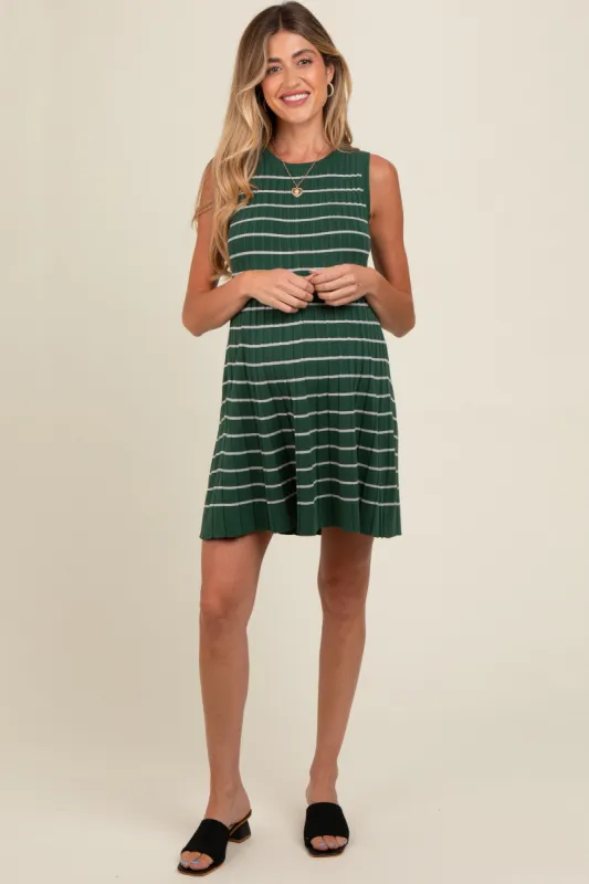 Forest Green Striped Knit Pleated Maternity A-Line Mini Dress sold by Pinkblush