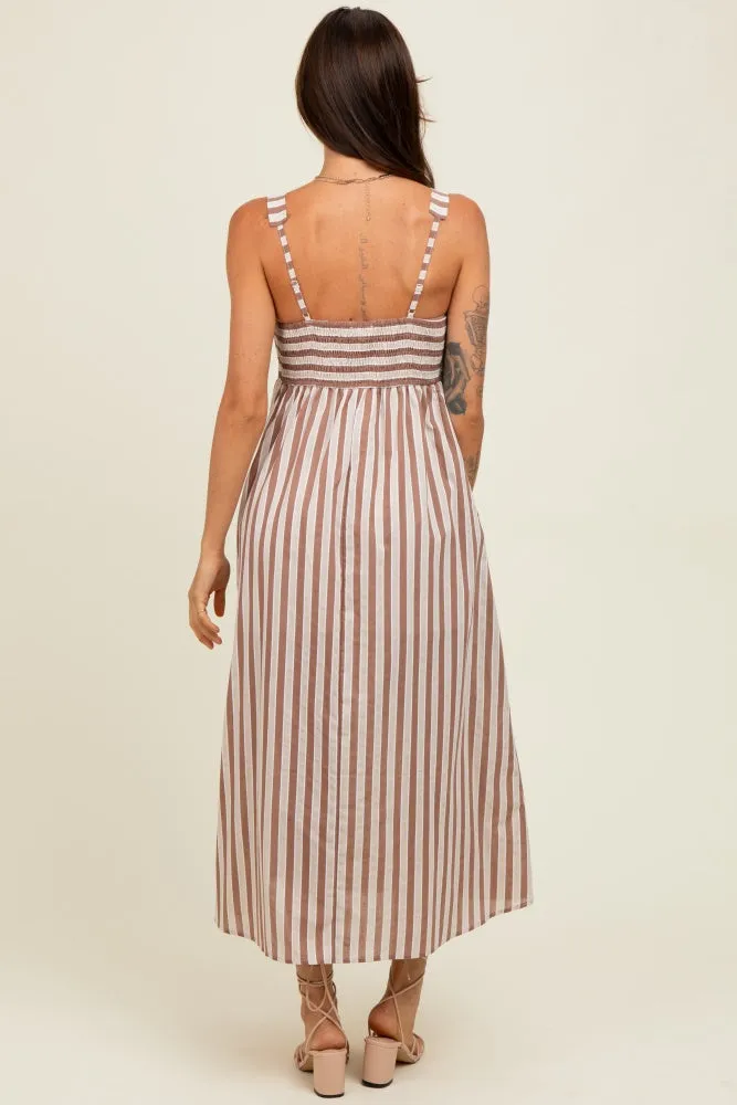 Mocha Striped Sleeveless Midi Dress sold by Pinkblush product image thumbnail 4