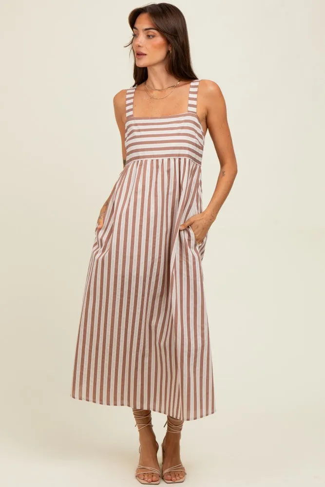 Mocha Striped Sleeveless Midi Dress sold by Pinkblush