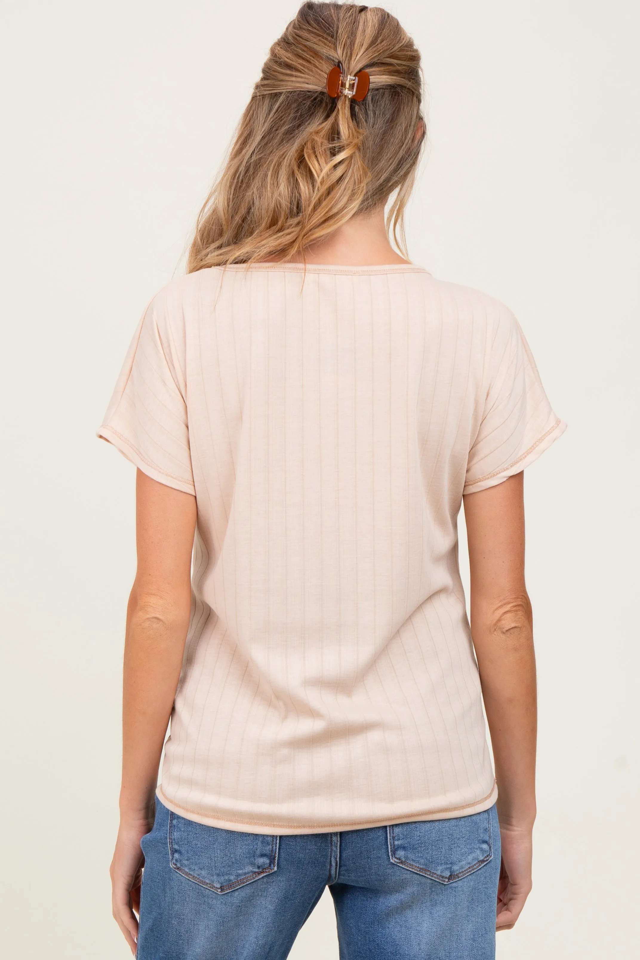 Beige Ribbed Relaxed Maternity Tee sold by Pinkblush product image thumbnail 4