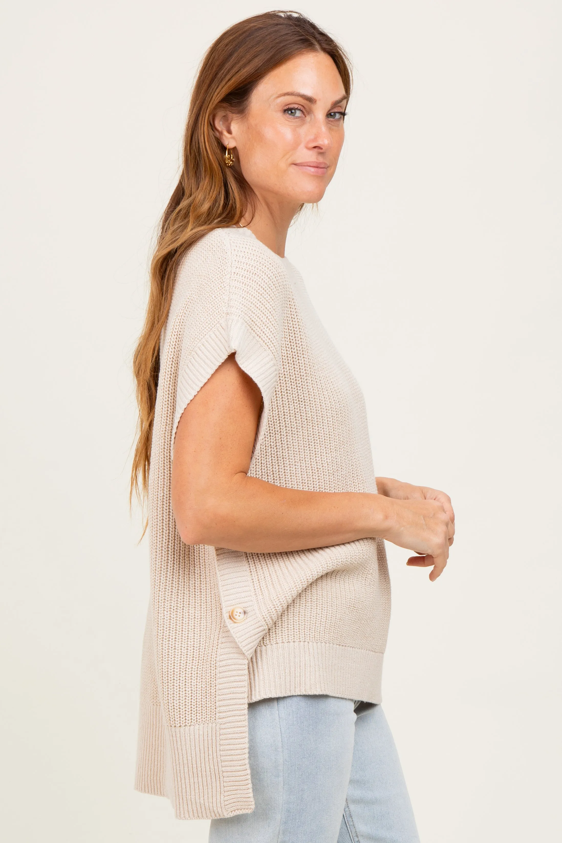 Cream Oversized Side Button Sweater Vest sold by Pinkblush product image thumbnail 3
