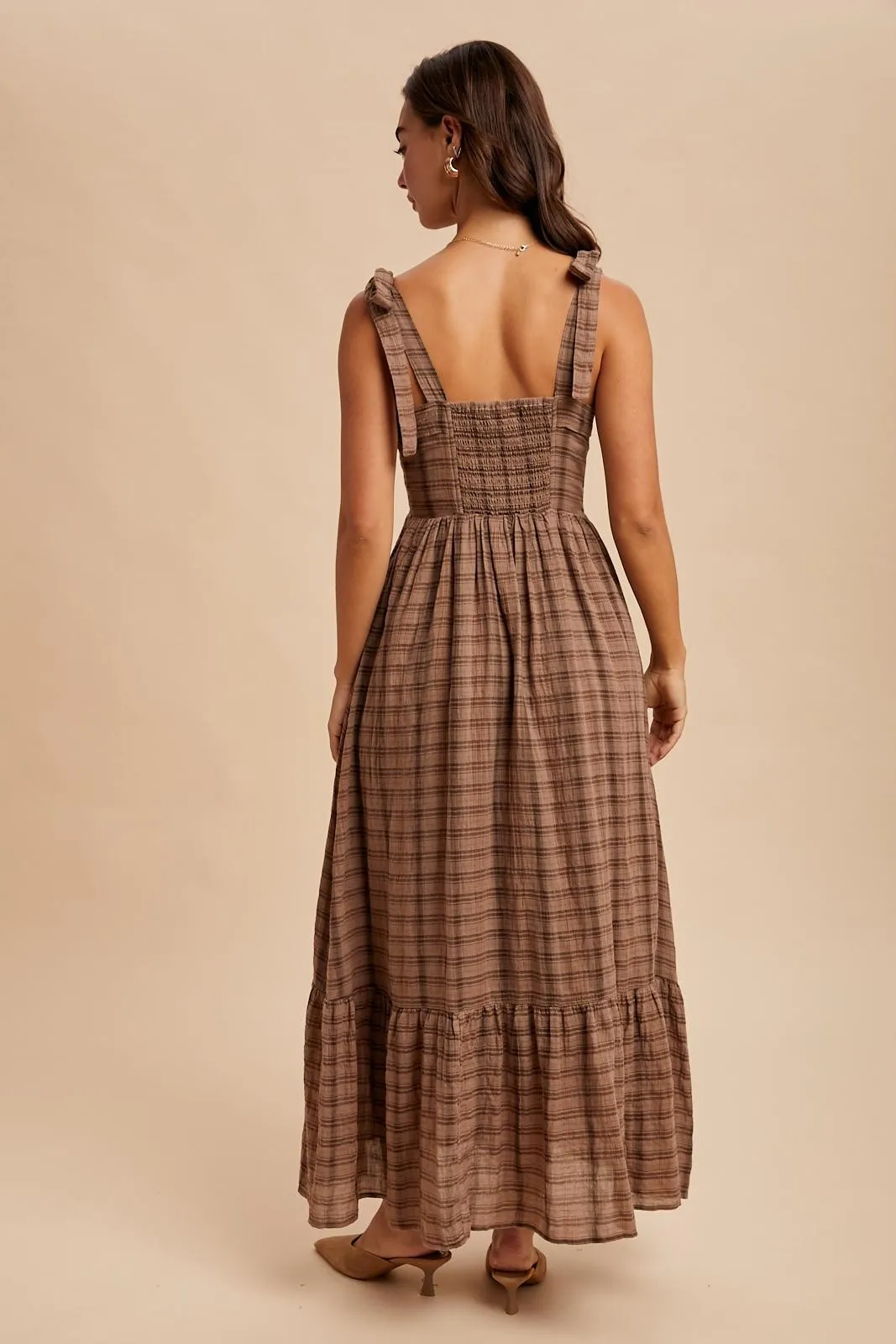 Mocha Plaid Sleeveless Cotton Maxi Dress sold by Pinkblush product image thumbnail 4