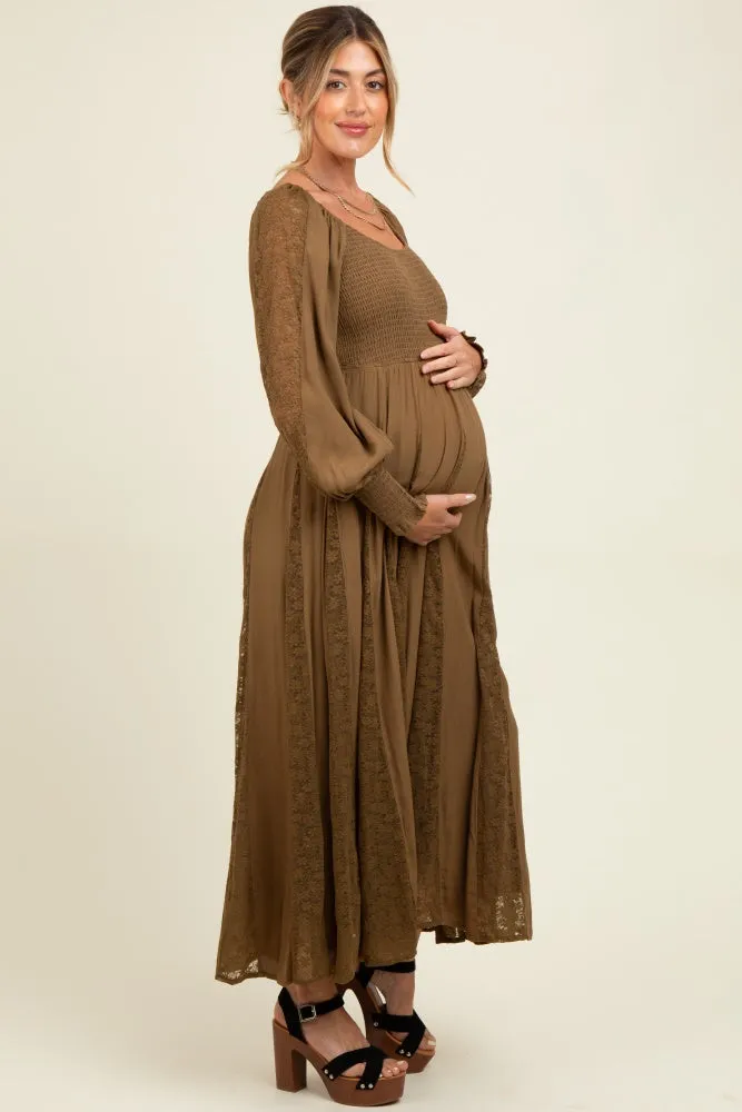 Brown Lace Inset Smocked Maternity Maxi Dress sold by Pinkblush product image thumbnail 4