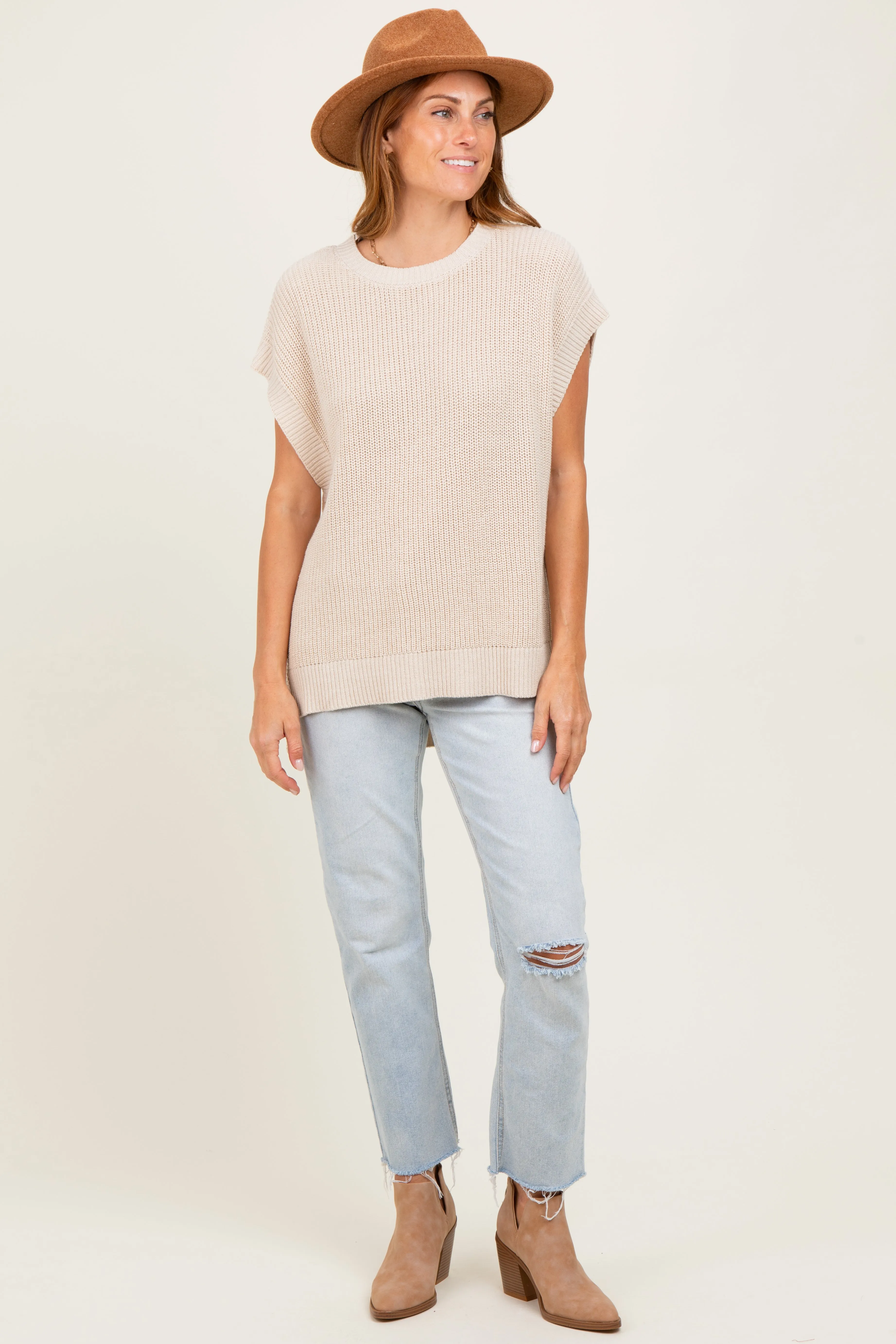 Cream Oversized Side Button Maternity Sweater Vest sold by Pinkblush product image thumbnail 4