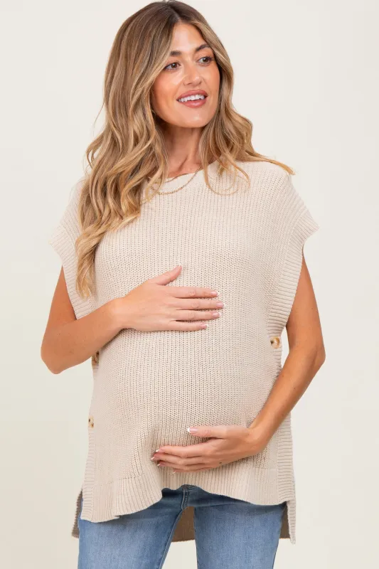 Cream Oversized Side Button Maternity Sweater Vest sold by Pinkblush