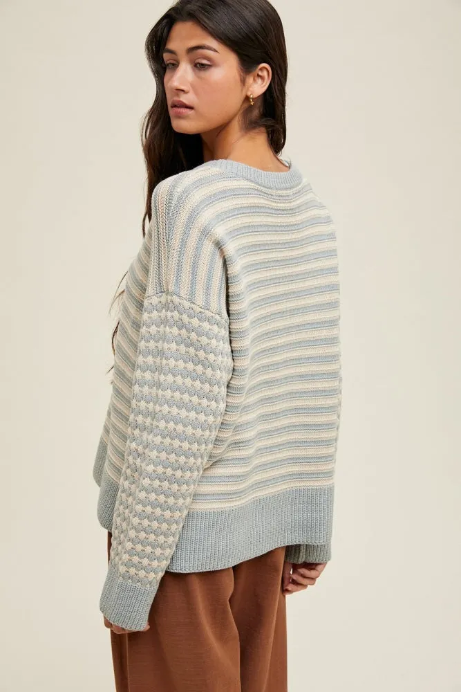 Light Olive Striped Dot Contrast Knit Sweater sold by Pinkblush product image thumbnail 3