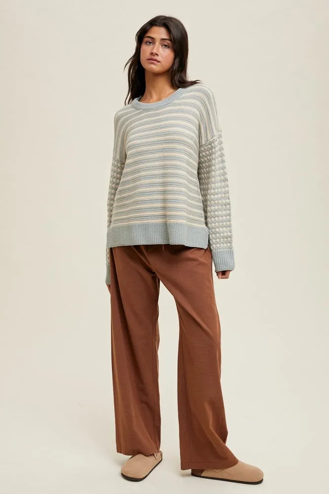 Light Olive Striped Dot Contrast Knit Sweater sold by Pinkblush product image thumbnail 4