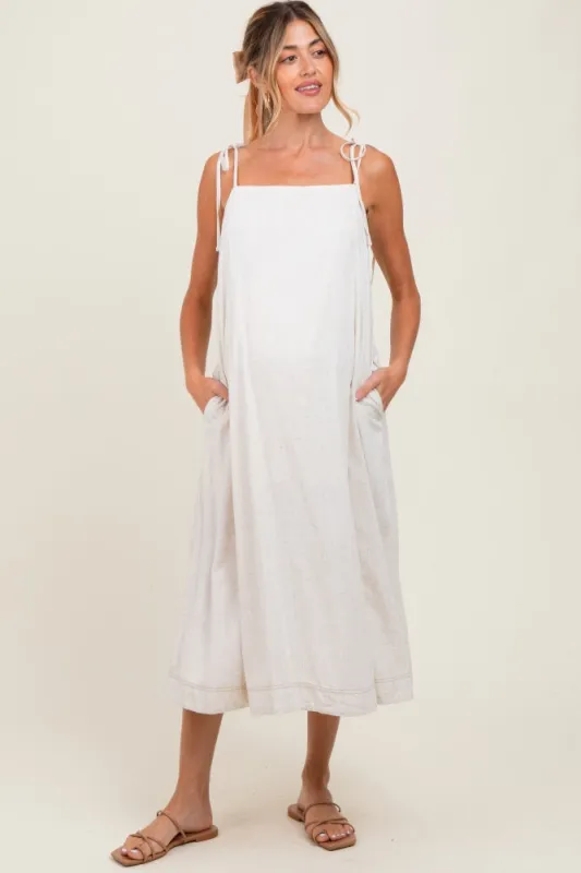 Ivory Shoulder Tie Maternity Midi Dress made by Miss Love