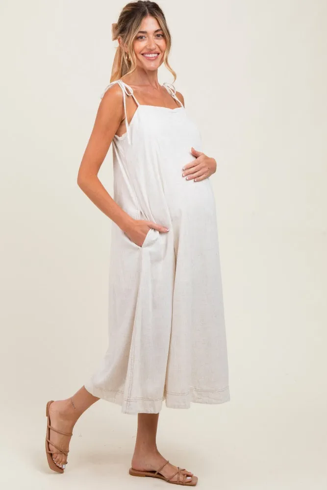 Ivory Shoulder Tie Maternity Midi Dress sold by Pinkblush product image thumbnail 2