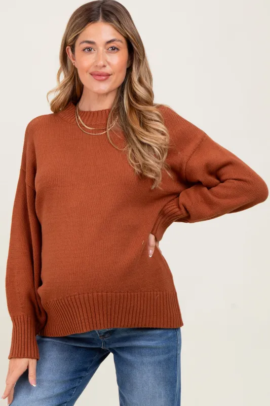Rust Drop Shoulder Oversized Maternity Sweater sold by Pinkblush