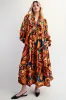 Peach Paisley V-Neck Long Sleeve Tiered Maternity Maxi Dress sold by Pinkblush