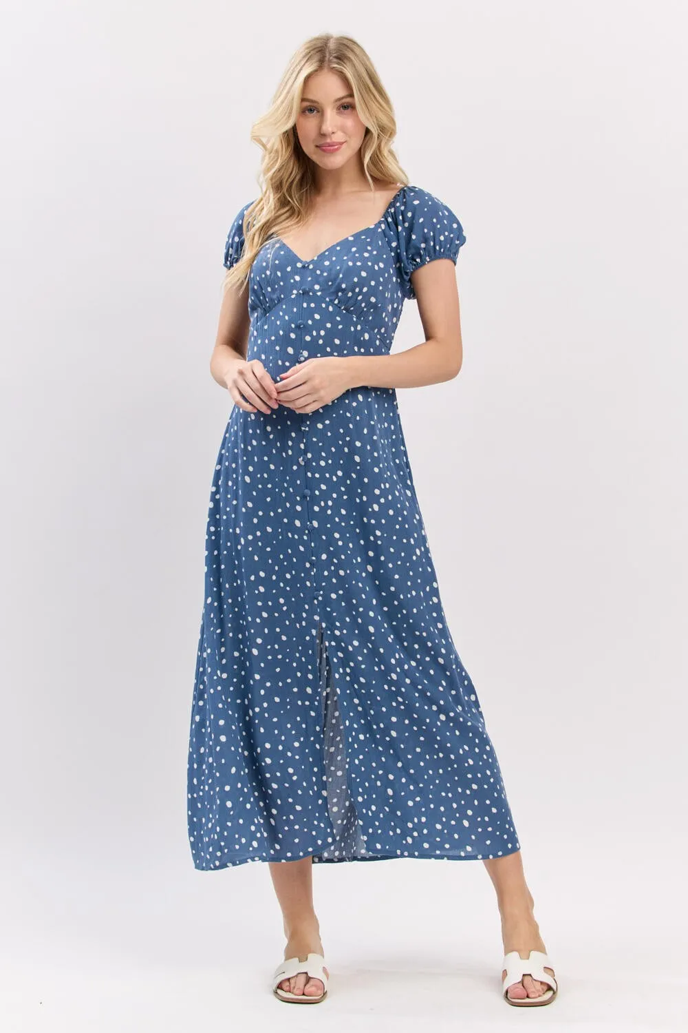 Blue Printed Button Accent Puff Sleeve Maternity Midi Dress sold by Pinkblush product image thumbnail 5