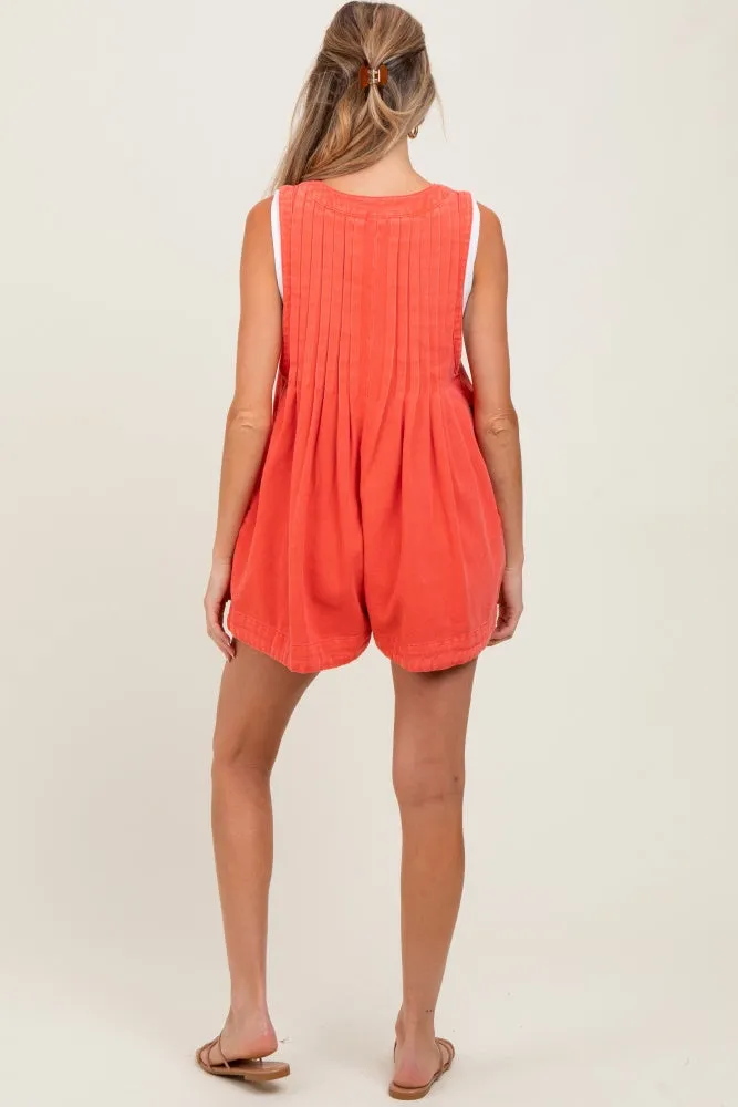 Coral Deep V-Neck Pleated Front Tie Sleeveless Maternity Romper sold by Pinkblush product image thumbnail 3