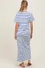 Blue Striped Side Slit Maternity Maxi Dress sold by Pinkblush